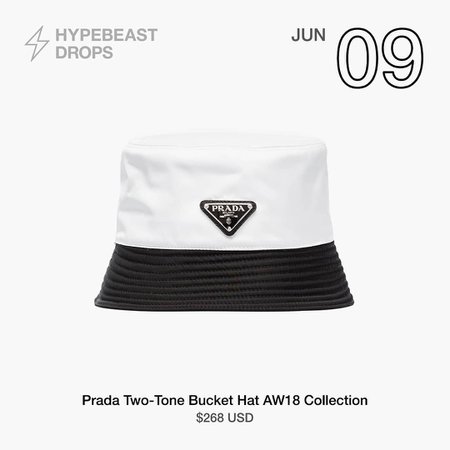 HYPEBEAST Drops sur Instagram : #hypebeastdrops: Prada’s two-tone bucket hat is a staple for the warmer months. Crafted in Italy, the headwear option boasts a contrasting…