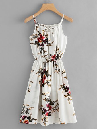 Floral Print Tie Neck Cami Dress
