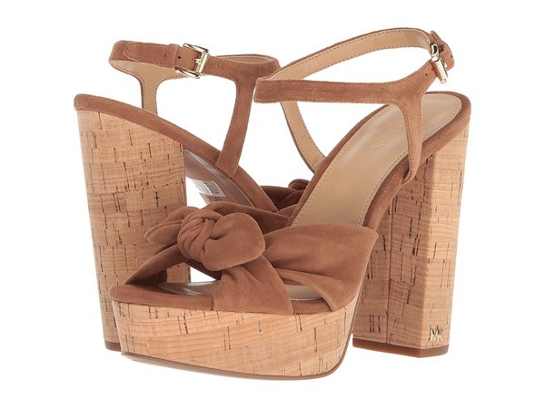 MICHAEL Michael Kors - Pippa Platform (Luggage Kid Suede/Cork) Women's Sandals