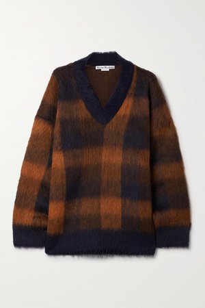 Navy Oversized checked knitted sweater | Acne Studios | NET-A-PORTER