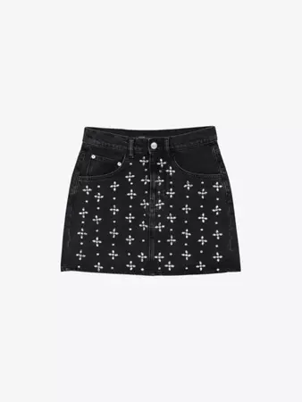 MAJE - Jicroix rhinestone-embellished denim mini skirt | Selfridges.com