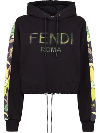 Fendi Floral Logo Cropped Hoodie