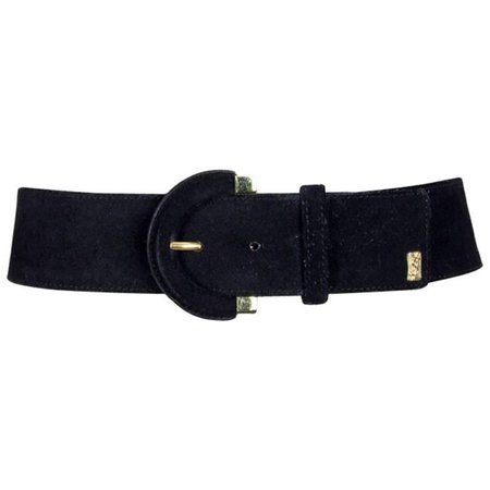 Yves Saint Laurent Black Suede Belt With Gold Tone Accents and YSL Logo, 1990s For Sale at 1stdibs
