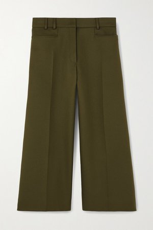 Charlotte Cropped Twill Wide-leg Pants - Army green
