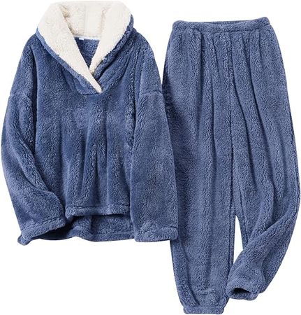 Gihuo Women' s Fluffy Pajamas Set Fleece Pullover Pants Loose Plush Sleepwear 2 Piece Pjs Set Warm Loungewear Fuzzy(LightGrey-L) at Amazon Women’s Clothing store