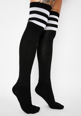 Sporty Striped Thigh High Socks Black | Dolls Kill