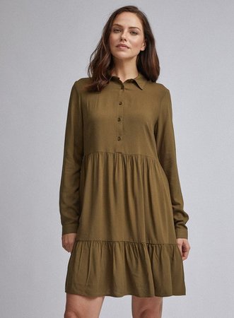 Khaki Frill Hem Shirt Dress | Dorothy Perkins