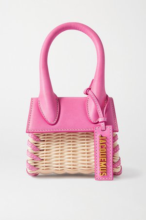 Le Chiquito Leather-trimmed Straw Tote - Bright pink