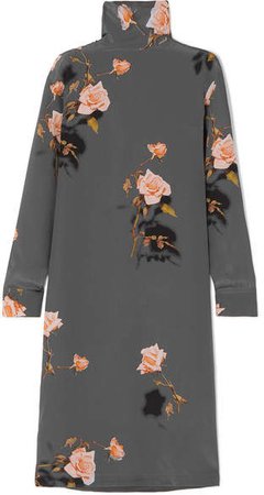 Dontisy Floral-print Silk-habotai Midi Dress - Dark gray