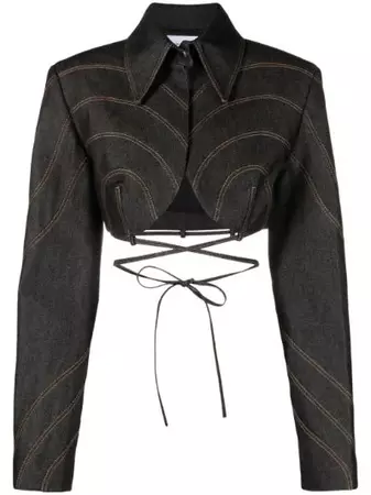 Aleksandre Akhalkatsishvili Grey cropped denim blazer | Browns