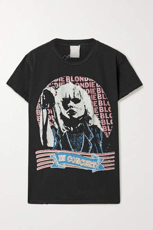 Blondie Distressed Printed Cotton-jersey T-shirt - Black