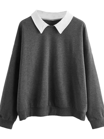 Plus Contrast Collar Drop Shoulder Sweatshirt | SHEIN USA