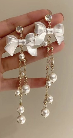 Faux Pearl Decor Bow Drop Earrings