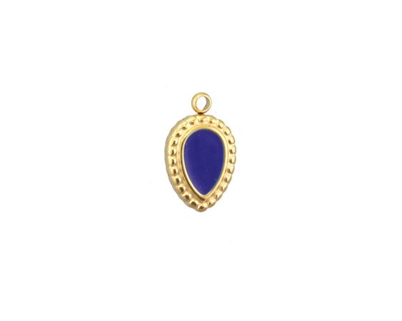 Cobalt Enamel Gold (plated) Stainless Steel Beaded Pointed Drop Charm 7x11mm - Lima Beads