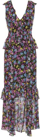 AMUR Evita Floral Silk Midi Dress Size: 2