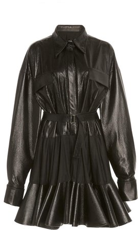 David Koma Cotton-Trimmed Leather Dress Size: 6
