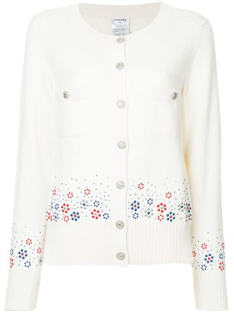 Chanel Pre-Owned Cashmere Floral Embossed Cardigan Vintage | Farfetch.com
