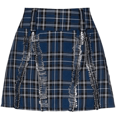 plaid punk skirt with metal safety pins png