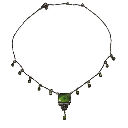 metal green bead green gemstone pendant necklace