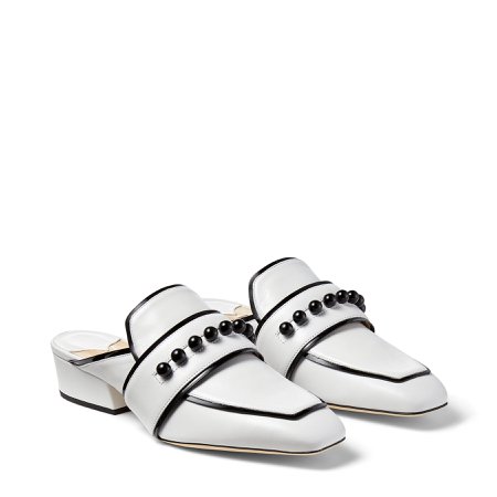 White Leather Backless Slipper with Studs| YK-BLOAFER | Spring Summer '20 | JIMMY CHOO