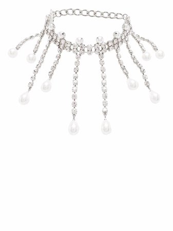 AREA faux-pearl Embellished Chocker Necklace - Farfetch