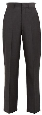 High Rise Striped Wool Twill Trousers - Womens - Grey