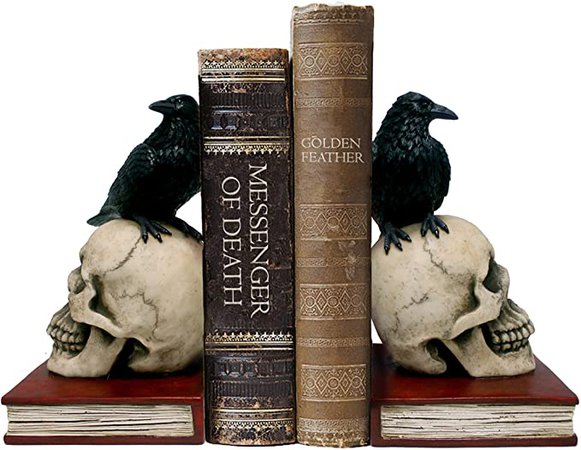 Amazon.com: DWK - Murder & Mystery - Ravens on Skulls Bookends Gothic Poe Crow Reading Bookshelf Library Home Décor Book Shelf Accent, 8.5-inch : Home & Kitchen
