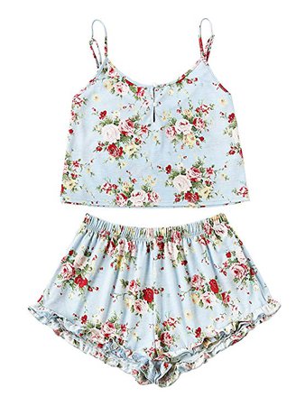 SheIn Women's Summer Floral Print Cami Top and Shorts Pajamas Set at Amazon Women’s Clothing store