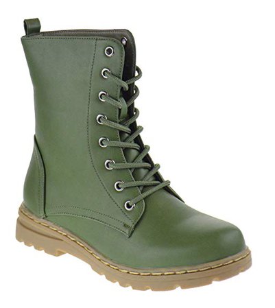 Amazon.com | Shoe Dezigns Declyn 01 Womens Patent 2 Color Lace Combat Boots Green Smooth 6 | Mid-Calf
