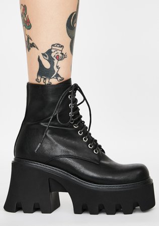 Current Mood Lace Up Ankle Platform Boots -Black | Dolls Kill