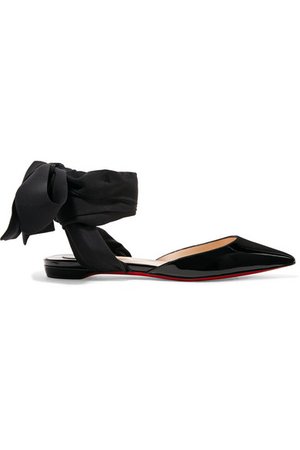 Christian Louboutin | Lahore lace-up crepe de chine and patent-leather flats | NET-A-PORTER.COM