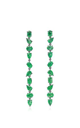 18k Blackened Gold Mixshape Emerald Line Earrings By Nina Runsdorf | Moda Operandi