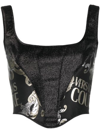 Shop black Versace Jeans Couture metallic baroque-print corset top with Express Delivery - Farfetch