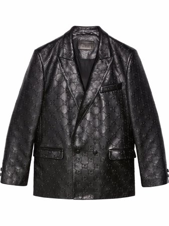 Gucci double-breasted GG Leather Jacket - Farfetch