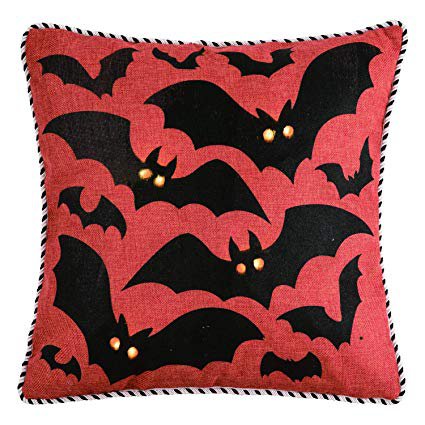 One Holiday Way Rustic Orange Halloween Decorative Light Up Throw Pillow - Bat or Witch (Bats): Bedding & Bath