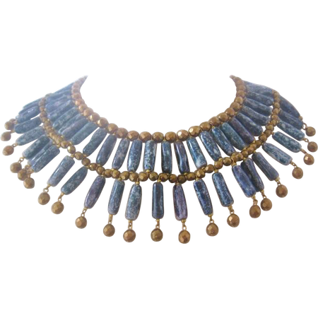 For your consideration a really wonderful Egyptian Style Collar Bib-Statement Necklace. I love big statement glass… | Glass bead necklace, Necklace, Vintage jewerly