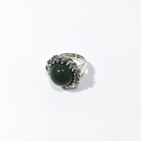 dark green stone silver metal ring