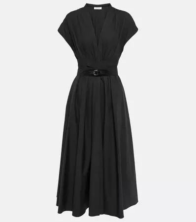 Belted Cotton Poplin Midi Dress in Black - Alaia | Mytheresa