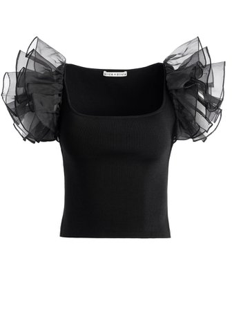 Merida Square Neck Ruffle Sleeve Crop Top In Black | Alice And Olivia