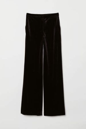 Wide-leg Velvet Pants - Black