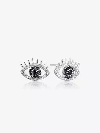 S925 Silver Zircon Embellished Eyes Shape Stud Earrings In SILVER | ZAFUL 2024