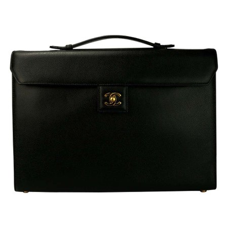 Chanel Rare Vintage Caviar CC Flap Executive Briefcase Portfolio Laptop Bag For Sale at 1stdibs