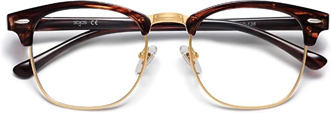 Amazon.com: SOJOS Retro Semi Rimless Blue Light Blocking Glasses Half Horn Rimmed Eyeglasses SJ5018, Black Frame/Gold Rim : Clothing, Shoes & Jewelry