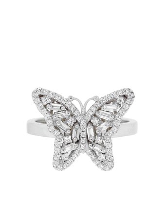 Suzanne Kalan 18kt White Gold Diamond Butterfly Ring - Farfetch