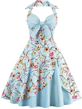 Amazon.com: Womens 1950s Retro Rockabilly Princess Cosplay Dress Floral Halter Audrey Hepburn 50's 60's Party Costume Gown: Clothing