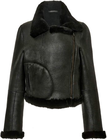 Ann Demeulemeester Shearling Trimmed Cropped Moto Jacket