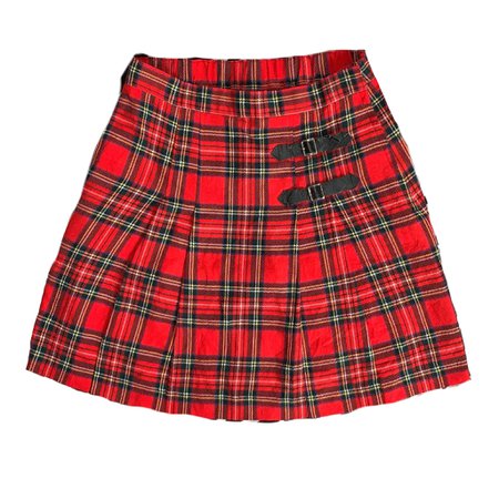 red plaid pleated skirt