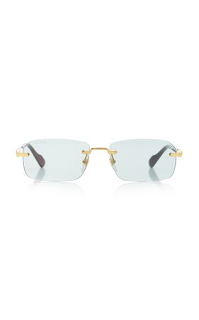 Street Gg Narrow Rectangular-Frame Metal Sunglasses By Gucci | Moda Operandi