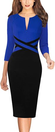 VFSHOW Womens Colorblock Front Zipper Work Office Business Party Bodycon Pencil Dress at Amazon Women’s Clothing store