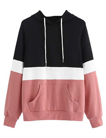 Amazon.com: DIDK Women's Long Sleeve Drawstring Colorblock Pullover Hoodie Sweatshirt Black Pink M: Clothing